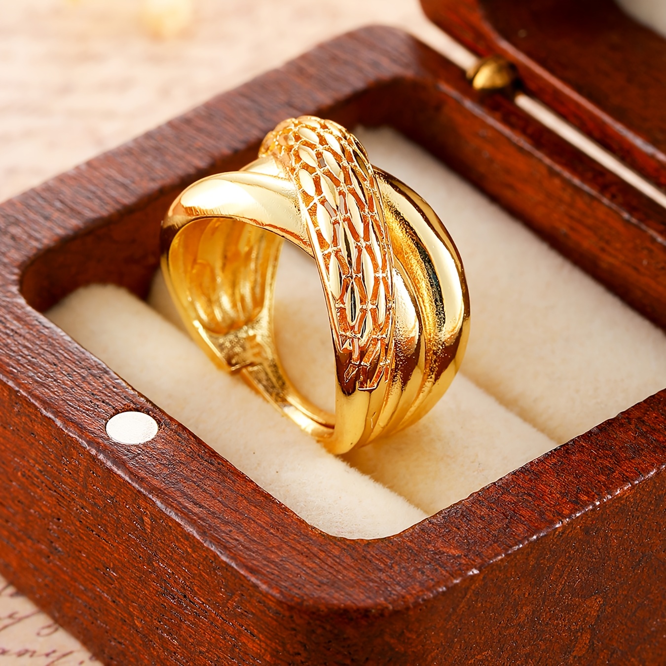 Interlocking Textured Men's 18K Gold Plated Ring